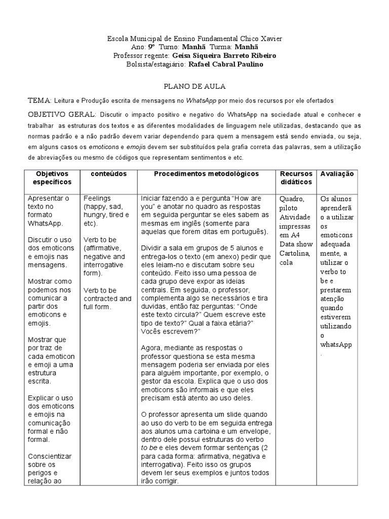 Plano de Aula | PDF | Carreira e Crescimento
