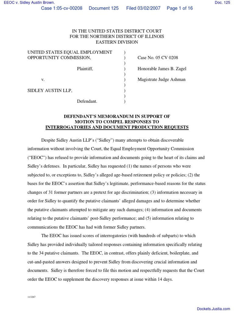 EEOC v. Sidley Austin Brown. Document No. 125 Discovery (Law