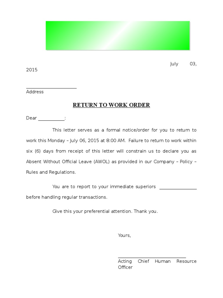 Return To Work Letter | PDF | Government | Economies