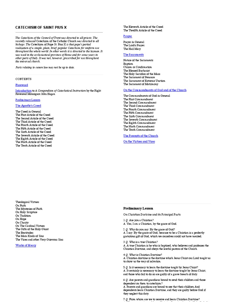 Catechism of Pius X Christian Church Catholic Church