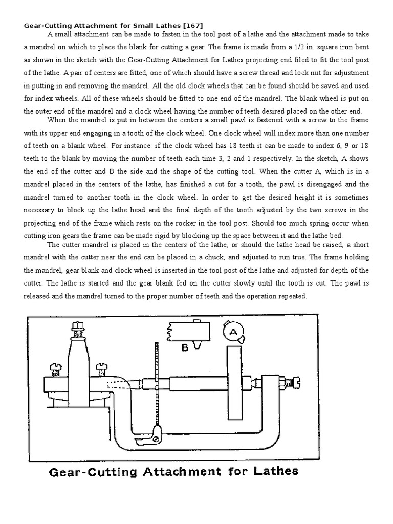 Gear Cutting Attachment For Small Lathes 209 PDF Gear Equipment
