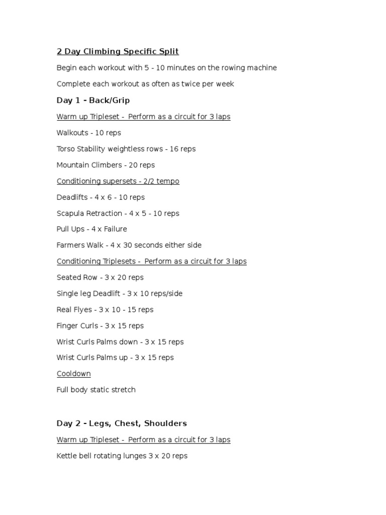 2-Day Climbing Workout Plan | PDF