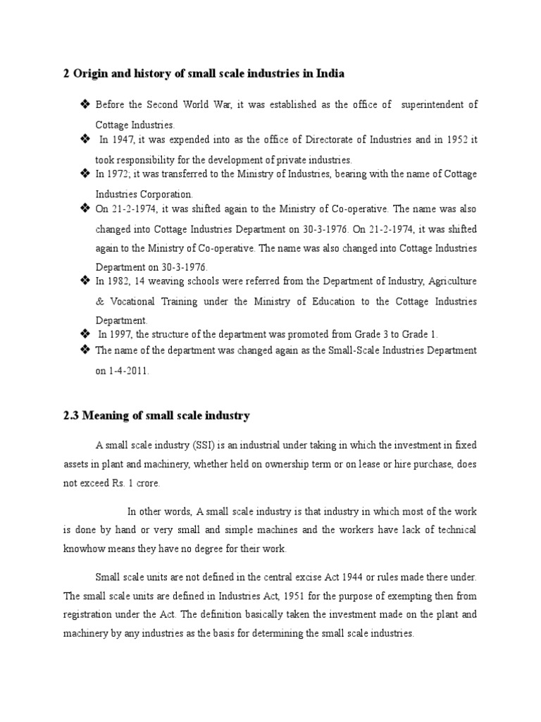 History and Definition of Small Scale Industries | PDF | Capital ...