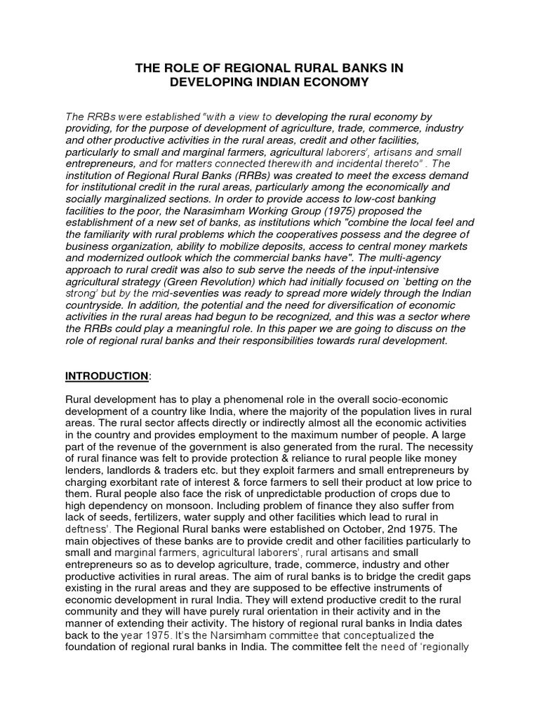 The Role and Functions of Regional Rural Banks in Providing Credit and ...