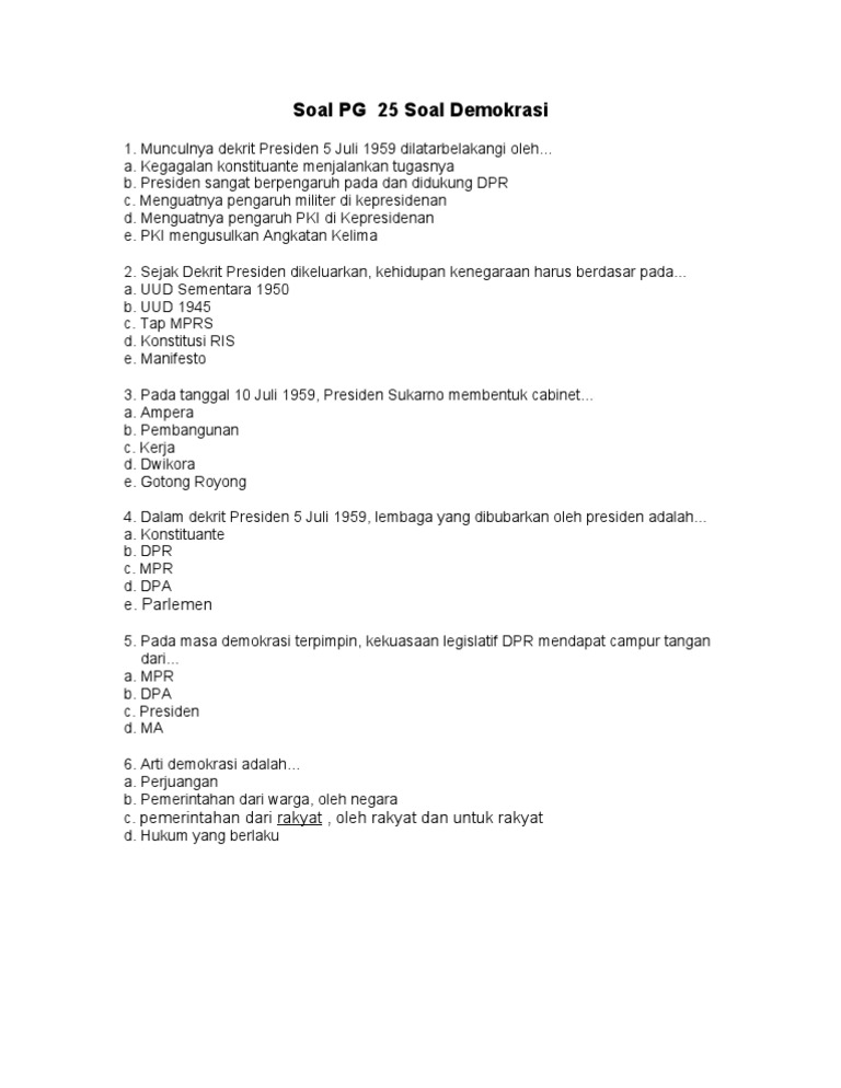 Soal Pg 25 Soal Demokrasi