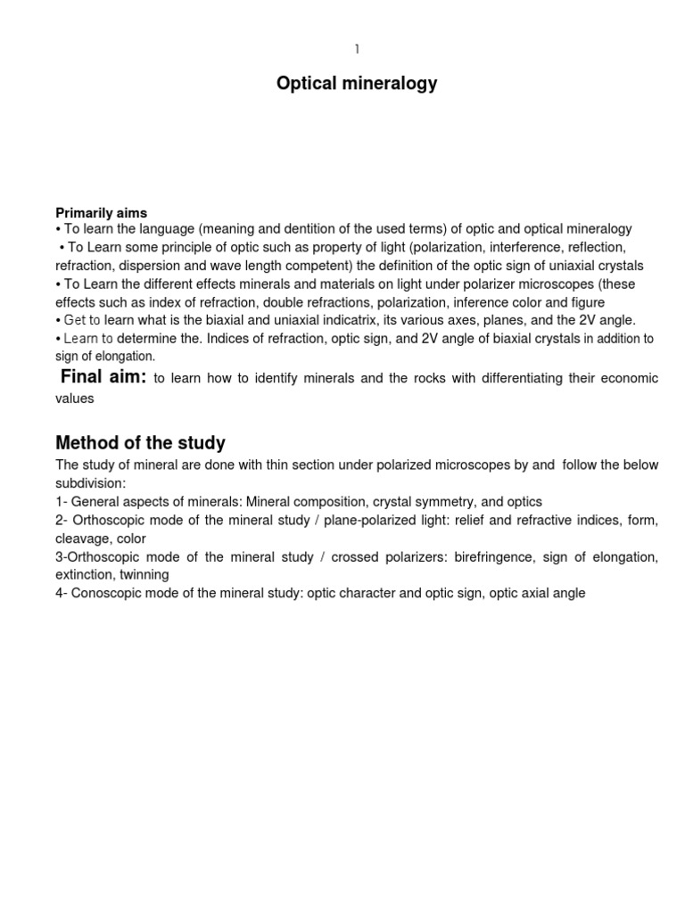 Optical Mineralogy Properties PDF Dispersion (Optics) Mineralogy