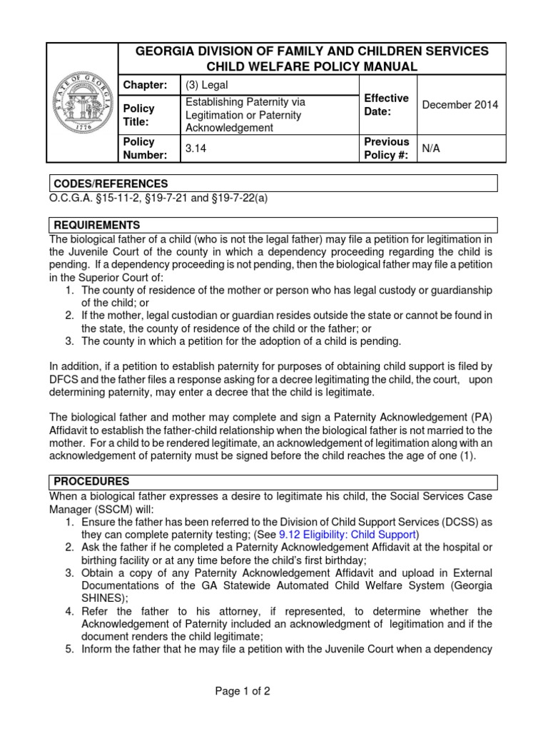 3.14 Establishing Paternity Via Legitimation or Paternity ...