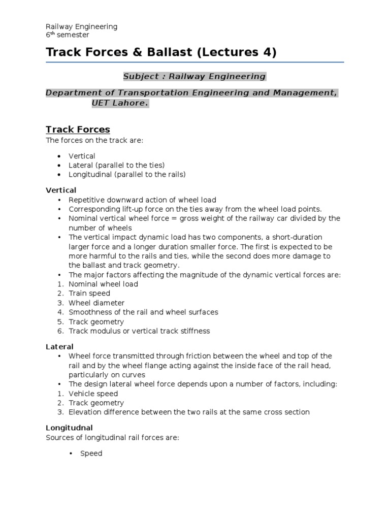 Track Forces and Ballast in Railway Engineering | PDF | Track (Rail ...