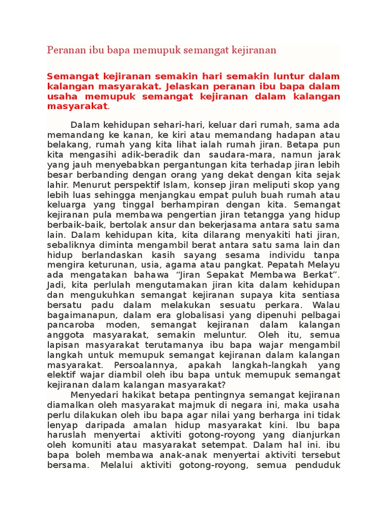 Peranan Ibu Bapa Memupuk Semangat Kejiranan Pdf
