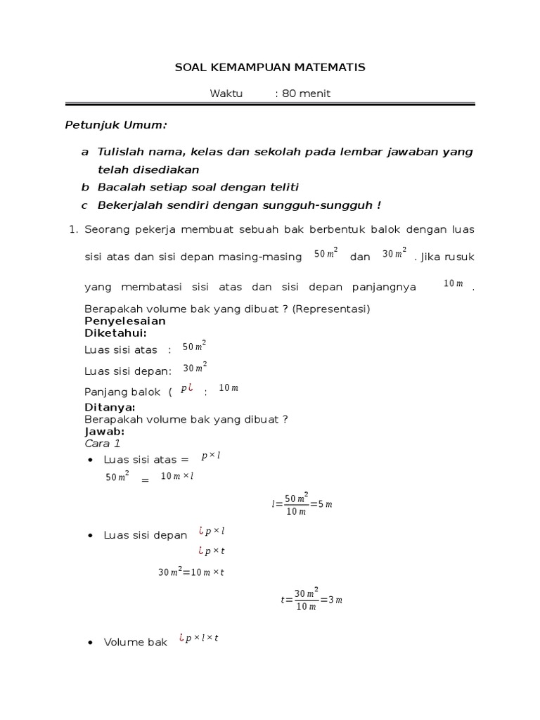 Contoh Soal Kemampuan Penalaran Matematis