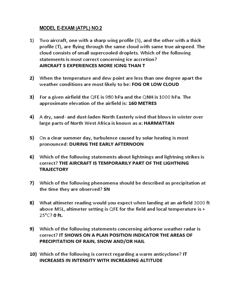 Model E-Exam No.2 Easa Atpl Meteorology | PDF | Cloud | Wound