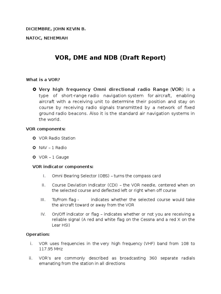 Vor Dme and NDB Draft | PDF | Radio Technology | Navigation