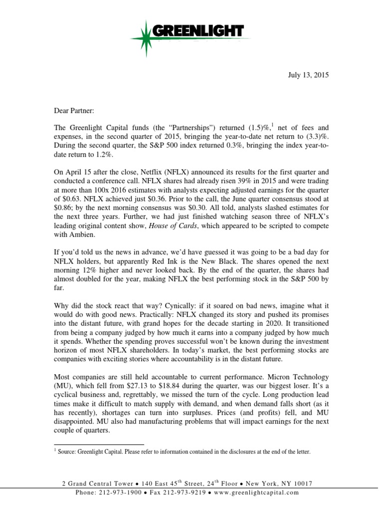 Greenlight Capital Q2 Letter PDF
