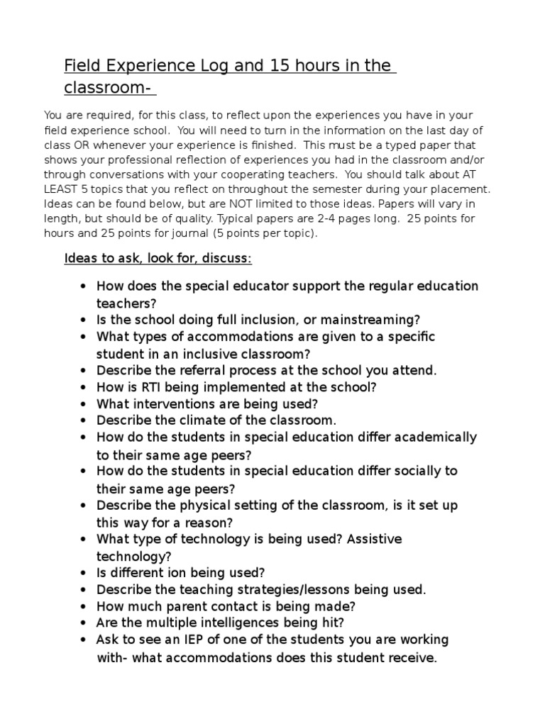 Classroom Field Experience Reflection Guide | PDF | Career & Growth ...
