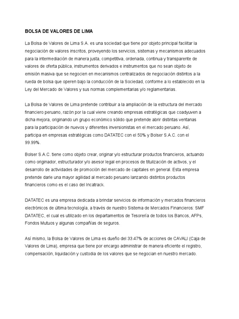 Bolsa de Valores de Lima: Historia y Funciones | PDF | Economias ...