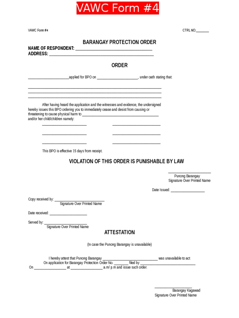 Barangay Protection Order Template | PDF