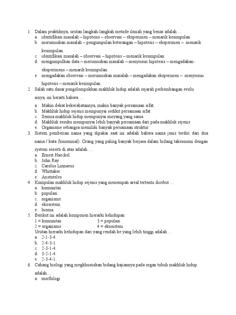Soal Biologi Kelas 10