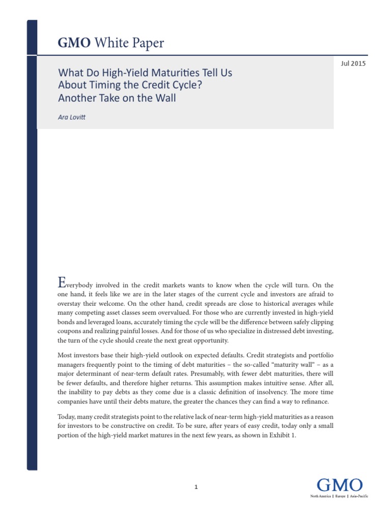 What Do High Yield Maturities Tell Us About Timing The Credit Cycle ...