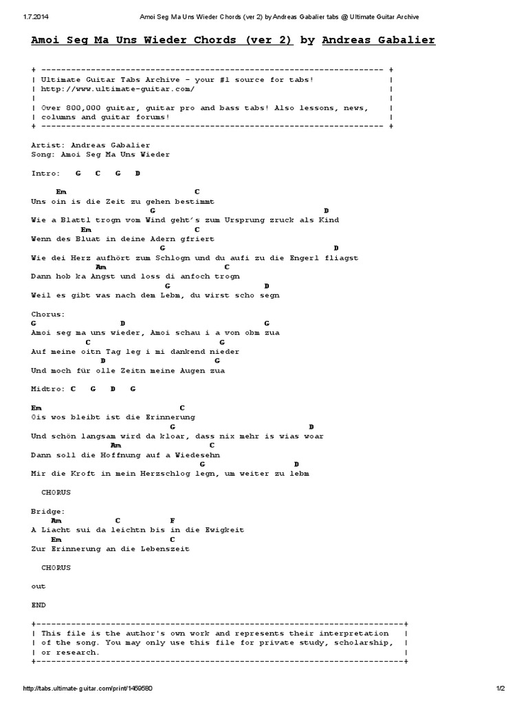 Amoi Seg Ma Uns Wieder Chords