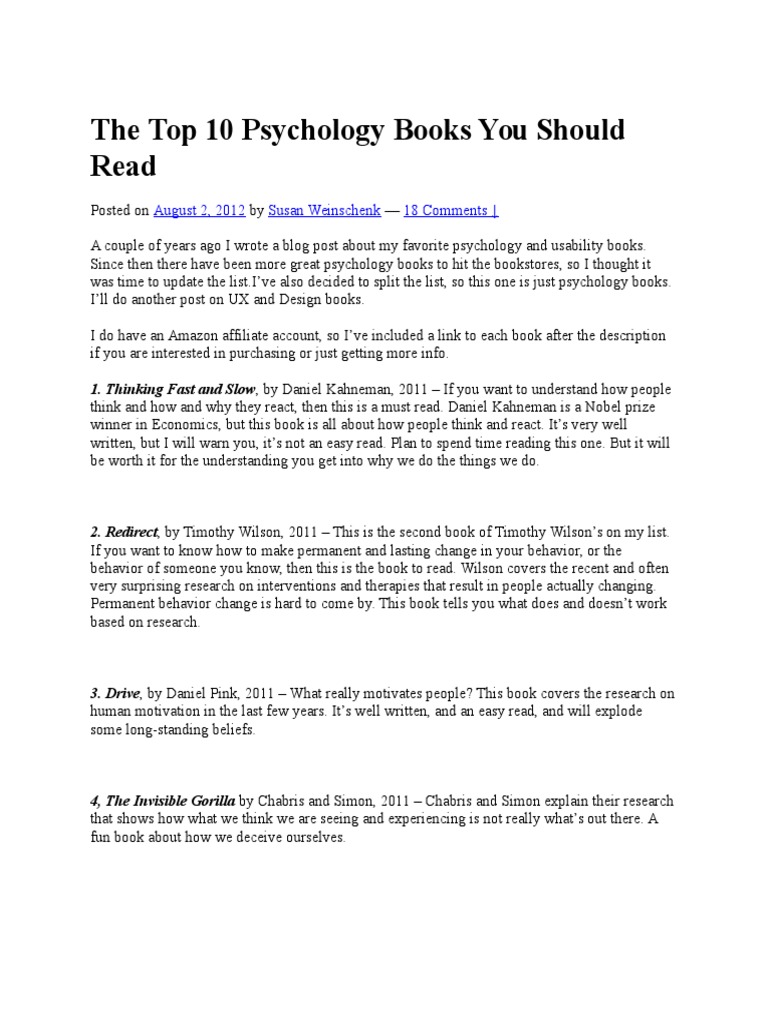 Top 10 Must-Read Psychology Books | PDF | Mindfulness | Paleolithic Diet