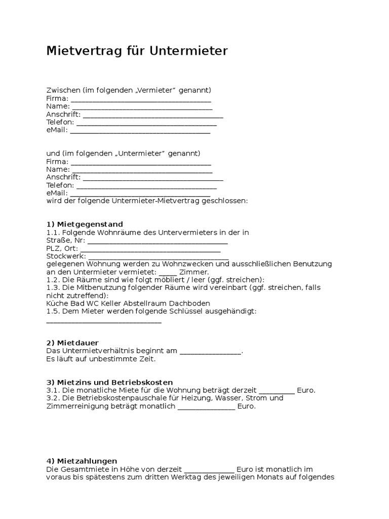Zwischenmietvertrag Vorlage | PDF