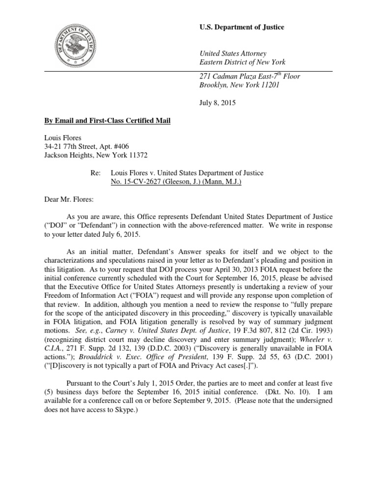 DOJ Response to FOIA Request in Litigation | PDF