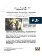 Boletín 032_ Secretaría Departamental de Salud Trabaja en La Prevención Del Dengue y Chikunguña en Zonas Endémicas Del Cauca