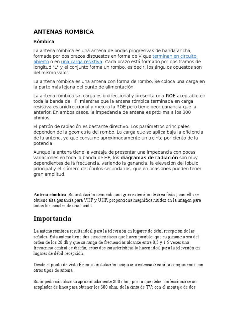 Antenas Rombica | PDF | Antena (Radio) | Tecnología de radio