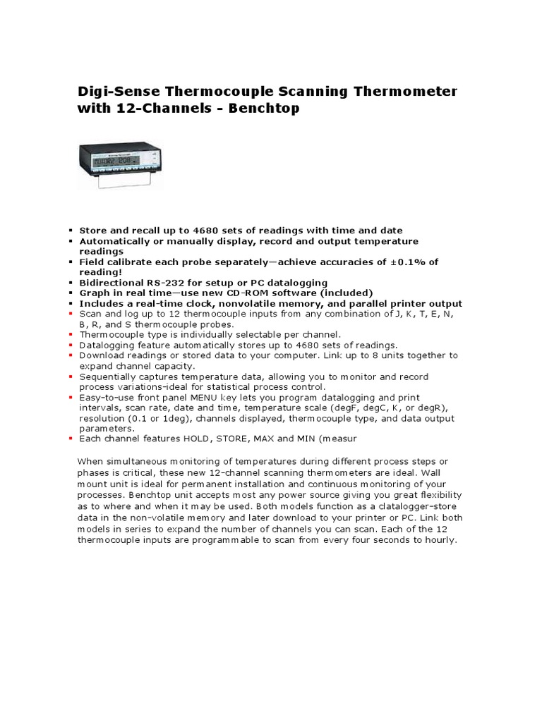 Digi-Sense Thermocouple Scanning Thermometer With 12-Channels ...
