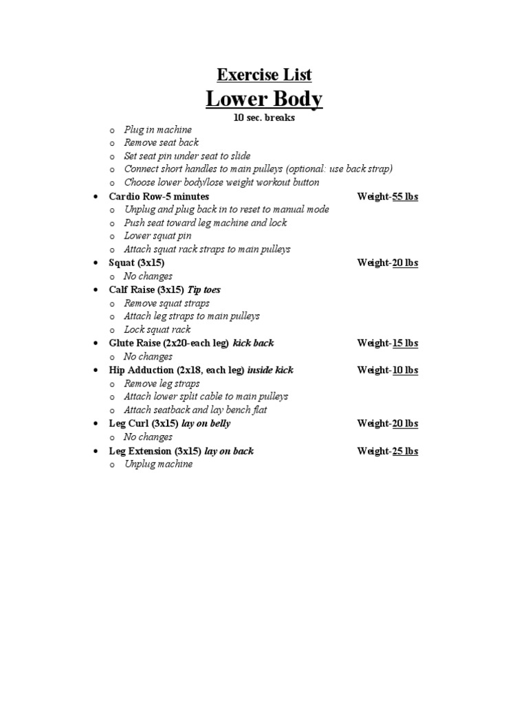 Lower Body Exercise List PDF Human Anatomy Sports