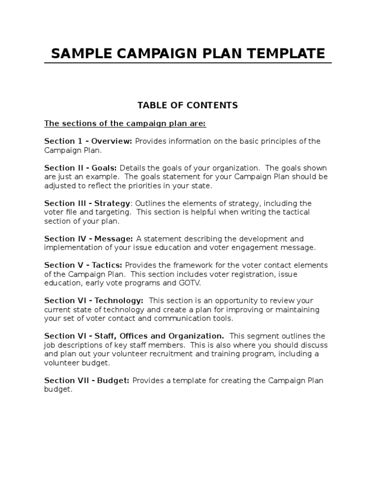 Sample Plan Template | PDF | Get Out The Vote | Postal Voting
