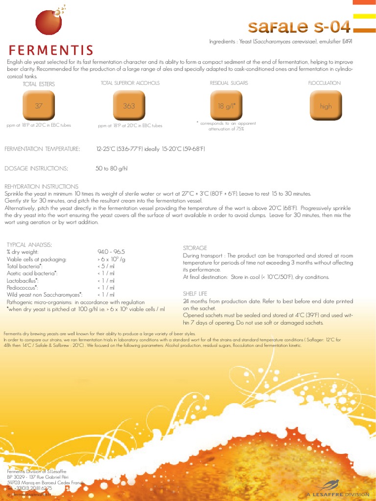 Safale S-04 Yeast: Key Features and Use | PDF | Cooking, Food & Wine