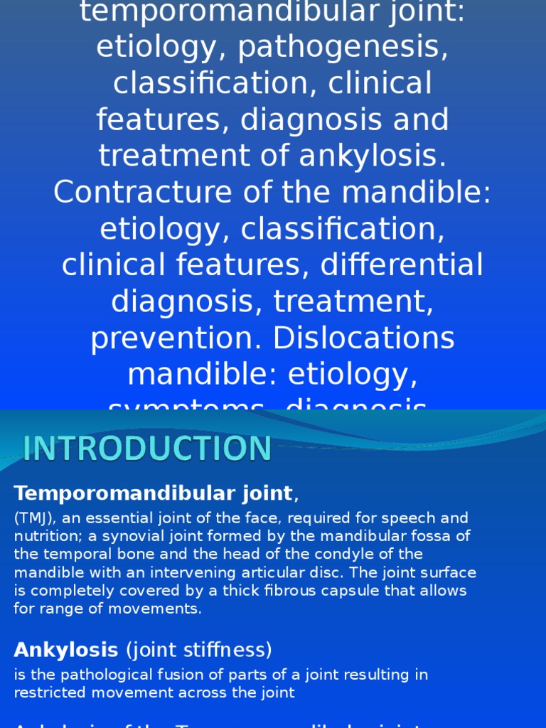 TMJ Ankylosis: Classification and Treatment | PDF | Musculoskeletal ...