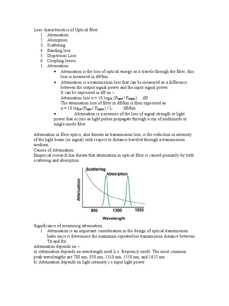 Optical Fiber Loss Characteristics | PDF | Scattering | Attenuation