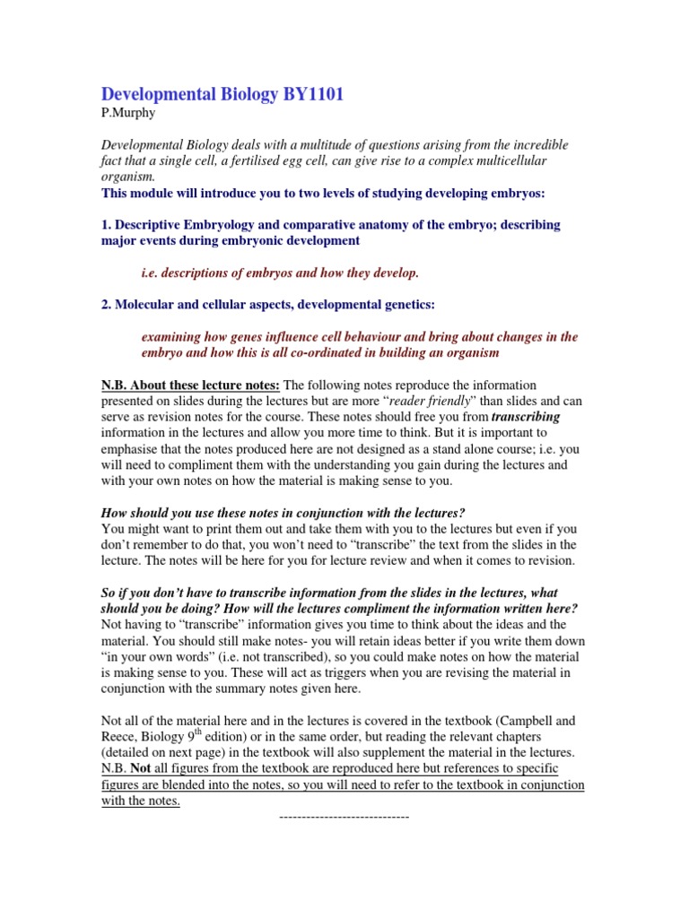 Developmental Bio Lecture | PDF | Developmental Biology | Organisms