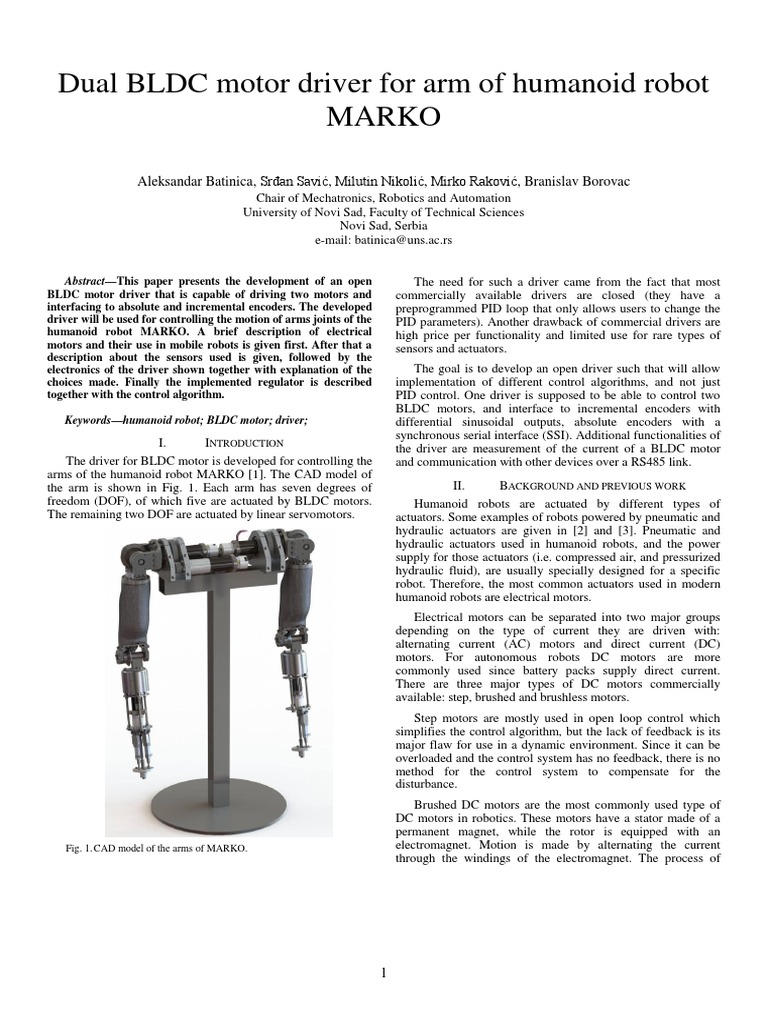 Dual BLDC Motor Driver For Arm of Humanoid Robot MARKO | PDF | Electric ...