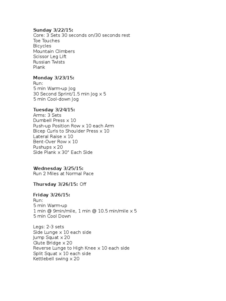 Weekly Workouts | PDF | Cooking, Food & Wine