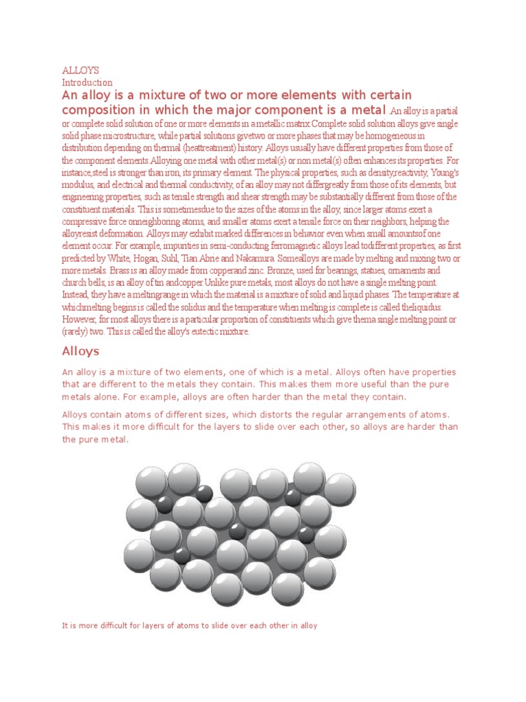 An Alloy Is A Mixture of Two or More Elements With Certain Composition