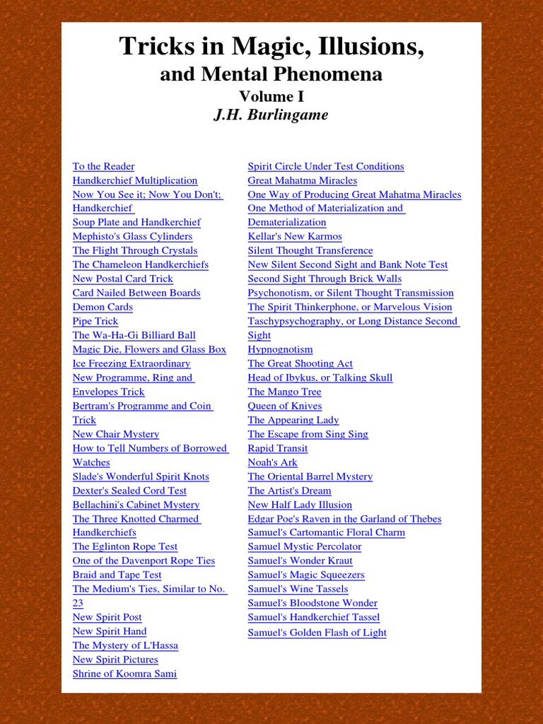 Tricks in Magic - Illusions and Mental Phenomena Vol 1-1 PDF | PDF