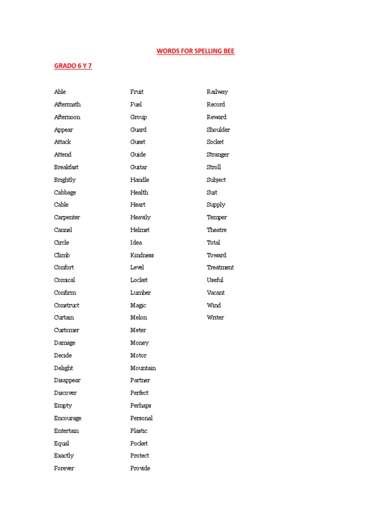 Grade 6-7 Spelling Bee Words | PDF | Games & Activities
