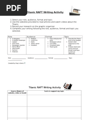 titanic raft writing activity project