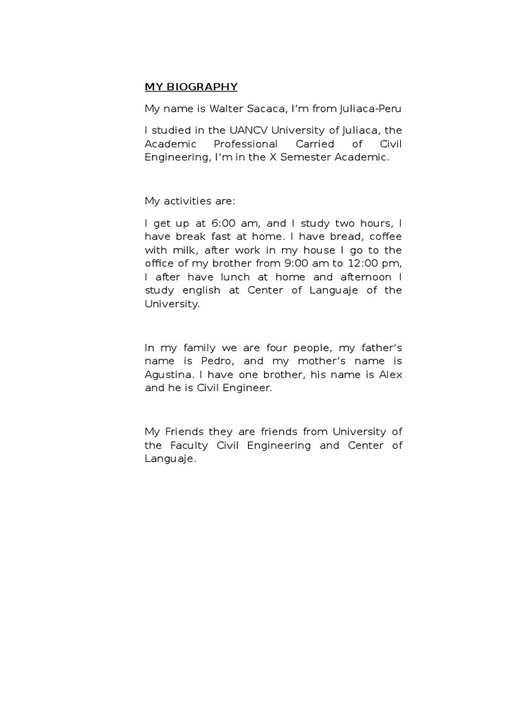 Walter Sacaca: Civil Engineering Student Bio | PDF | Wellness