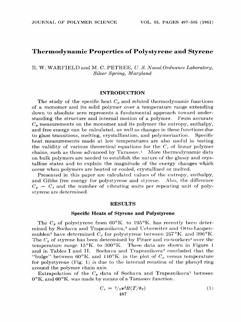 Thermodynamic Properties of Polystyrene | PDF | Polymers | Heat Capacity
