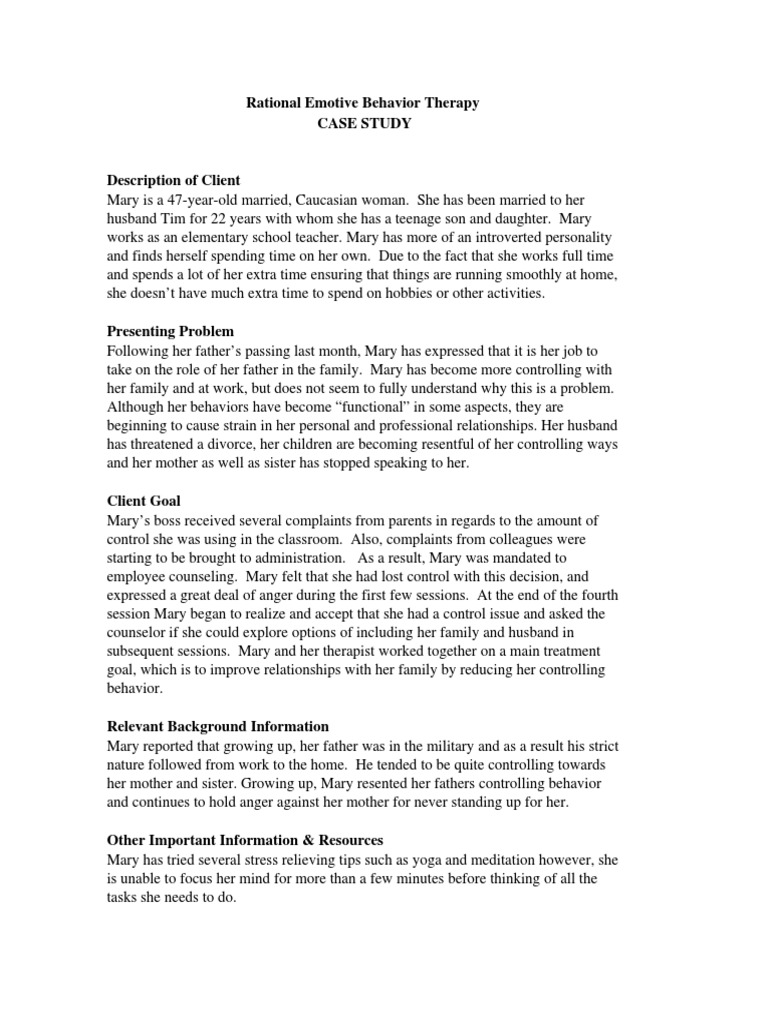 REBT Case Study: Mary’s Control Issues | PDF | Rational Emotive ...