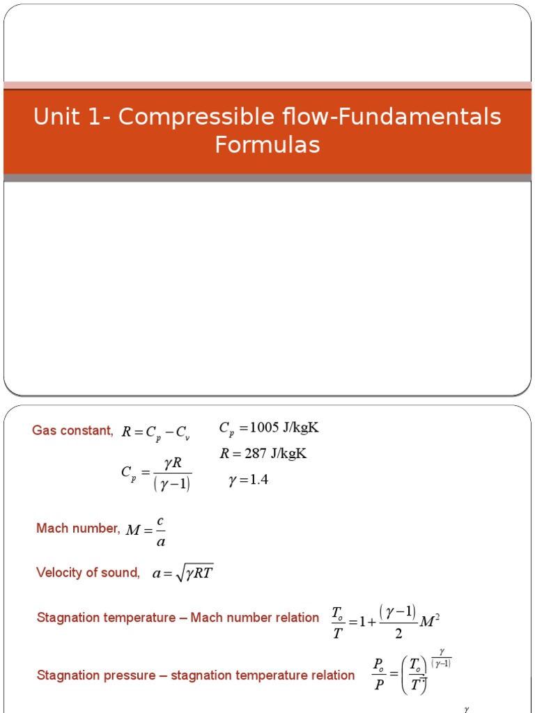 Compressible Flow Formulas | PDF