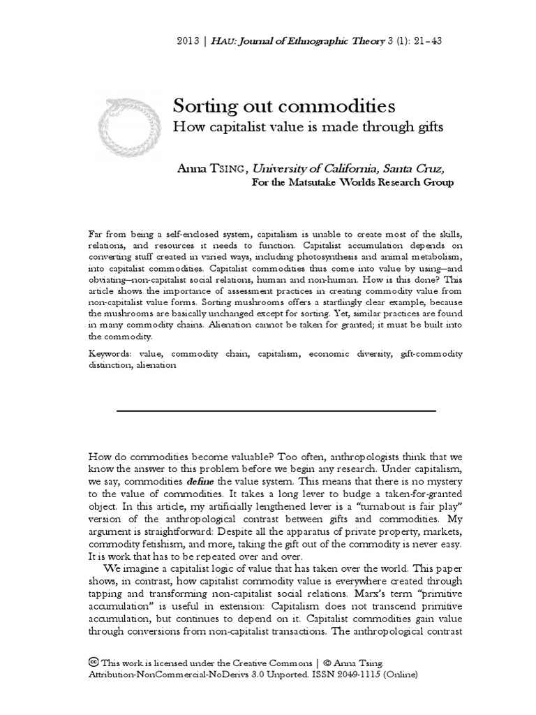 Anna Tsing Sorting Cut Commodities How Capitalist Value Is Made