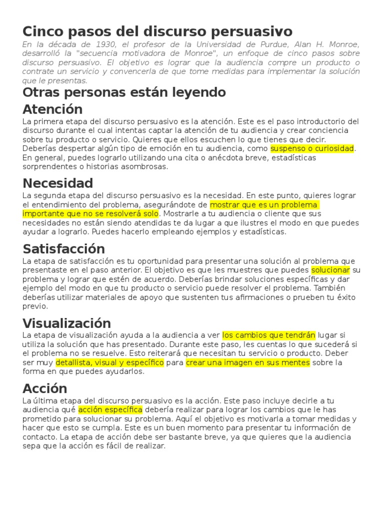 Cinco Pasos Del Discurso Persuasivo | Imagen | Cognición