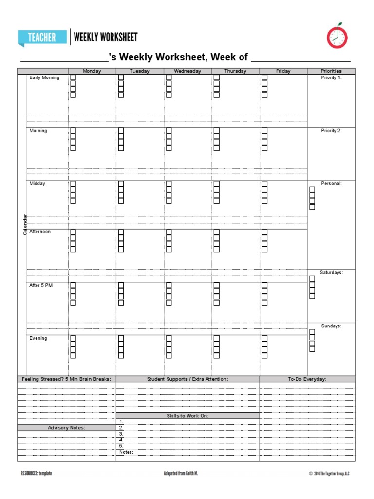 Weekly Planner and Priorities Worksheet | PDF | Self-Improvement