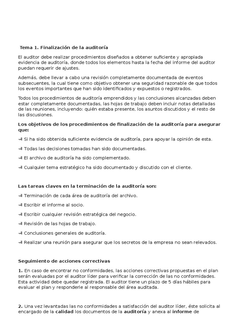 Finalizacion de La Auditoria | PDF | Contralor | Calidad (comercial)