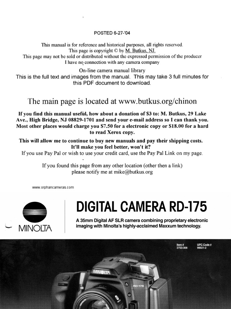 Minolta Rd-175 Digital Camera | PDF | Photography Equipment | Imaging